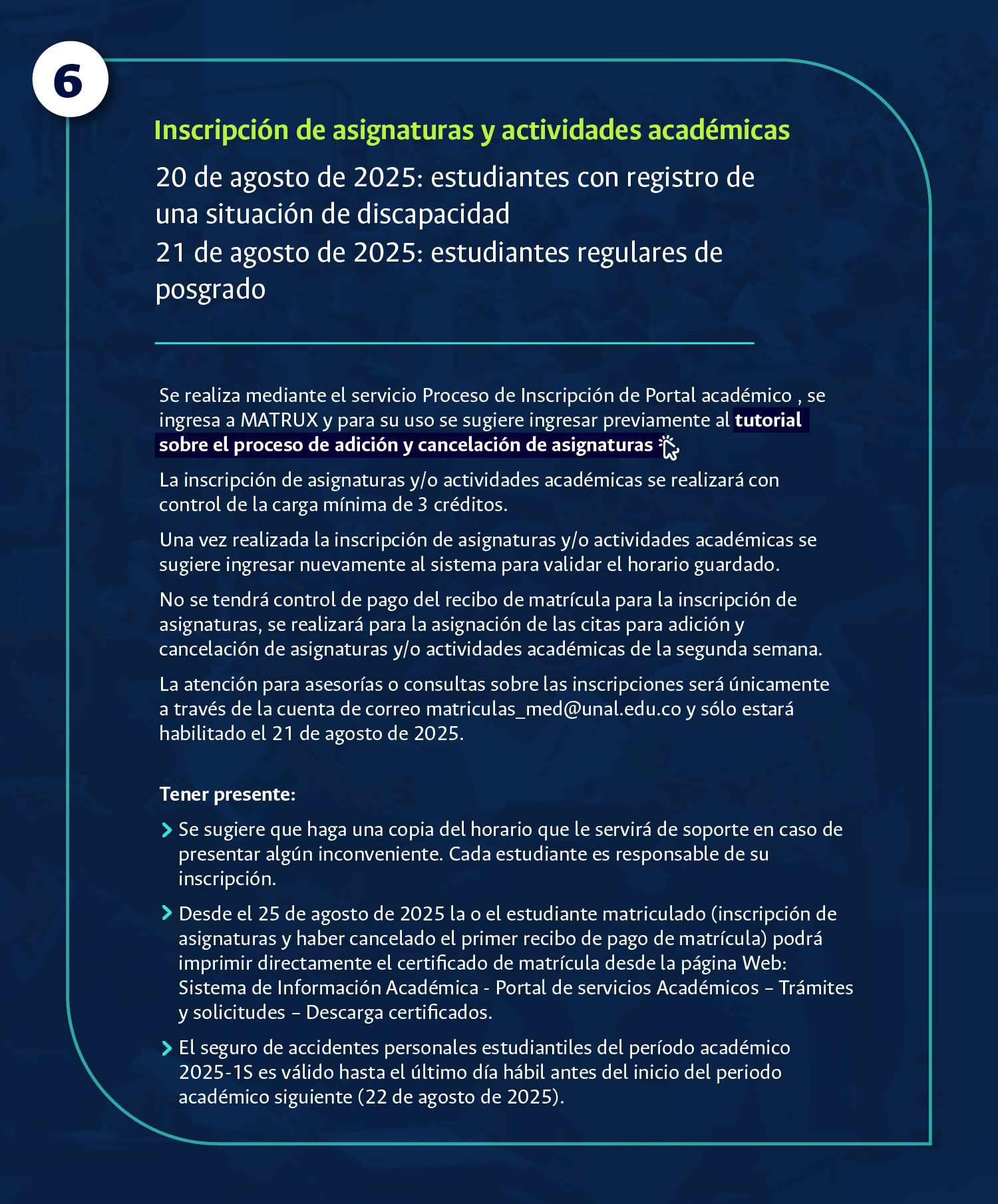 Consulta de la historia académica: detalles y enlaces