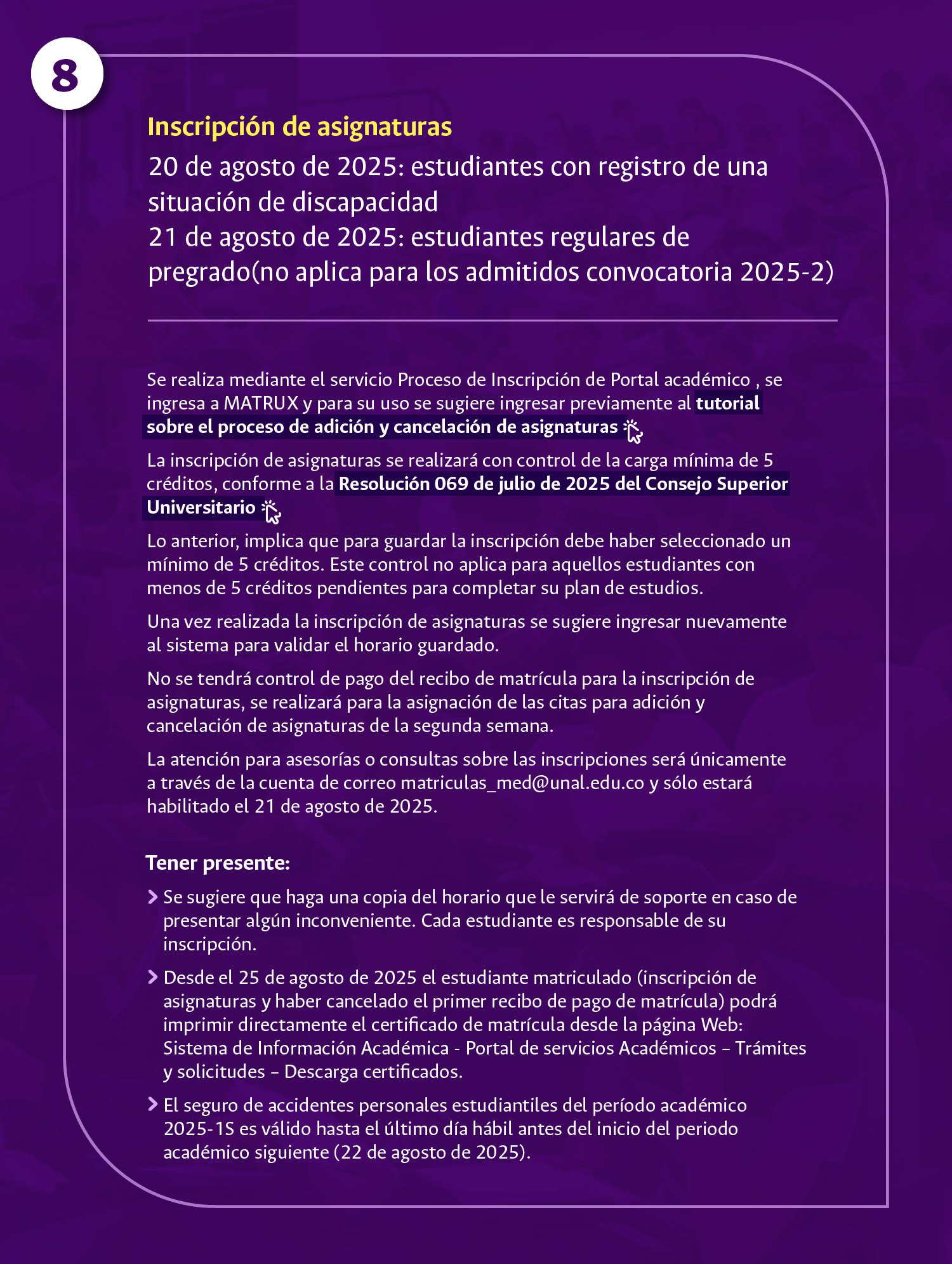 Consulta de la historia académica: detalles y enlaces